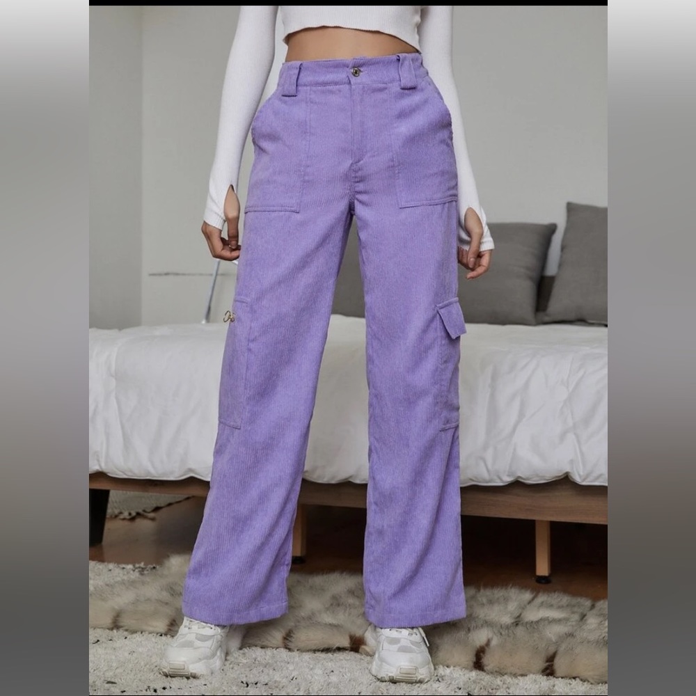 SHEIN Lavender Purple Corduroy Wide Leg Pants